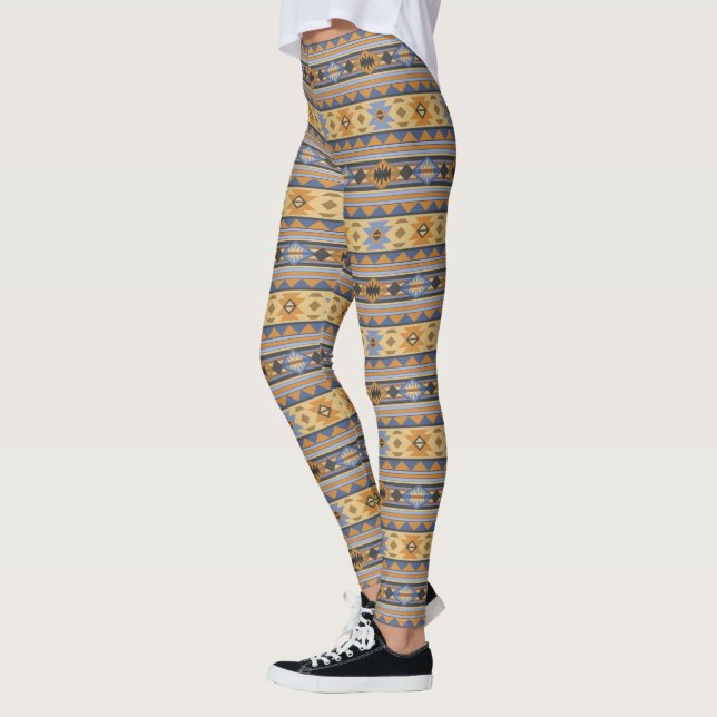 Leggings Southwest Design Gold Blue Grey Tribal Motif (Gauche)