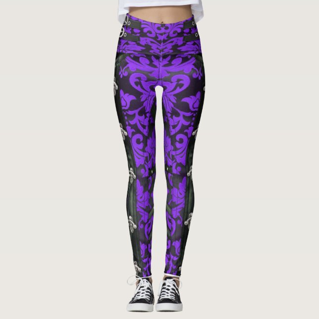 Leggings spandex de Steampunk victorien violet Flo (Devant)