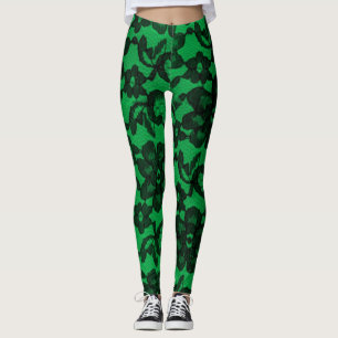 Leggings Spandex Elegant Faux Lace Vert & Noir