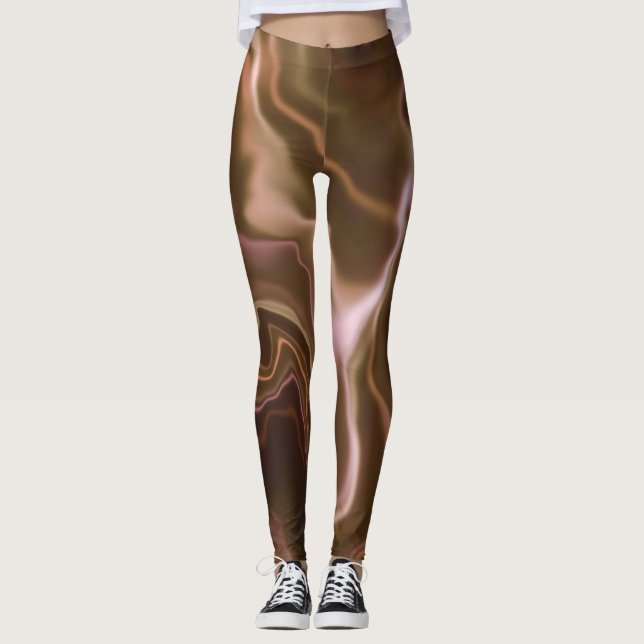 Leggings Spandex marbrés à eau rose et Brown (Devant)