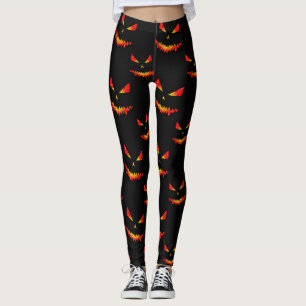 Leggings Sparkly Jack O'Lantern face motif Halloween