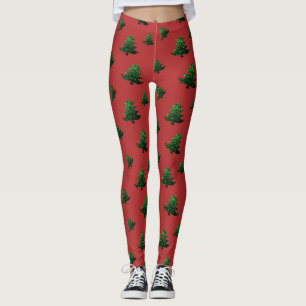 Leggings Sparkly sapin vert étincelle rouge motif