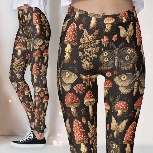 Leggings Spécimen de champignon gothique sombre Moth de l'a (Créateur téléchargé)