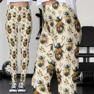Leggings Spécimen Vintage de Coléoptère à Motif Floral Crèm