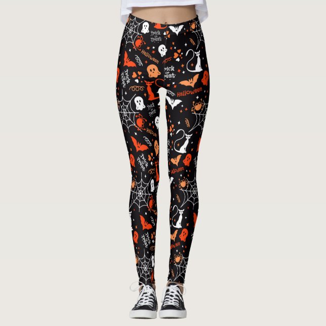 Leggings Spider Bat Chat Web Trick Ghost Halloween Éffrayan (Devant)