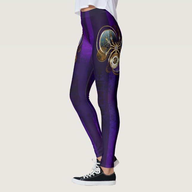 Leggings Spider Steampunk sur Arrière - plan pourpre (Gauche)