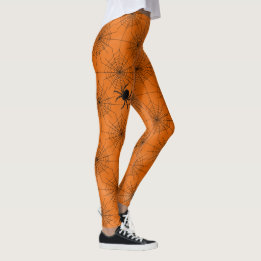 Leggings Spider Web avec araignées sur Orange Halloween