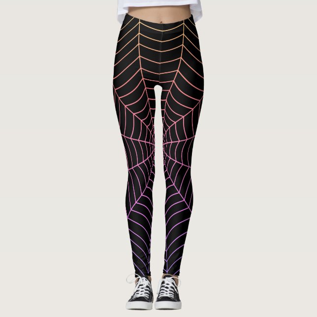 Leggings Spider web noir violet orange motif Halloween (Devant)
