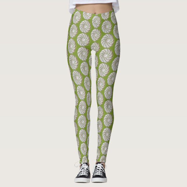 Leggings - Spirale croisée en vert sur blanc (Devant)
