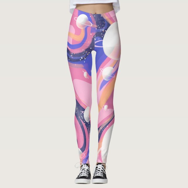 Leggings Spirale De L'Espace Extérieur Rose Et Violet Abstr (Devant)