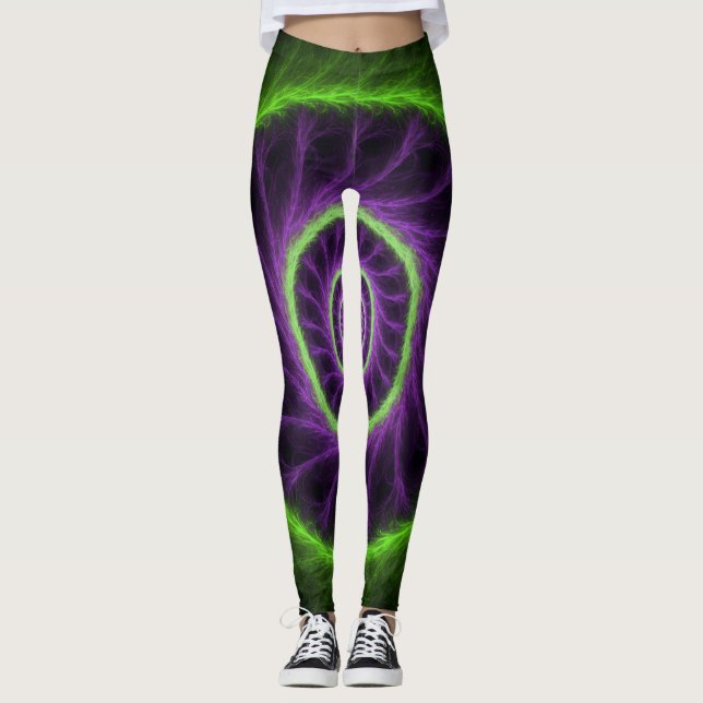 Leggings Spirale d'énergie néon – Vortex fractal vert et vi (Devant)