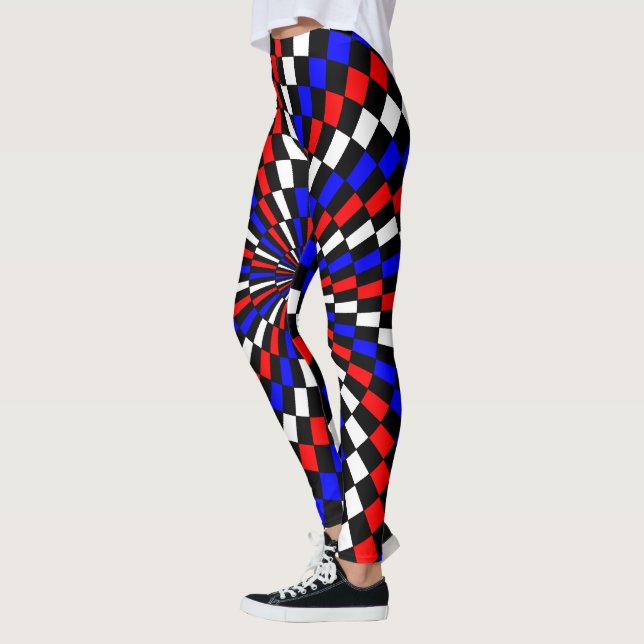 Leggings Spirale rouge blanc de Checker bleu par Kenneth Yo (Gauche)