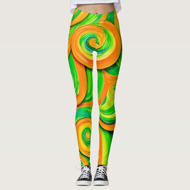 Leggings Spirale verte et orange (Devant)