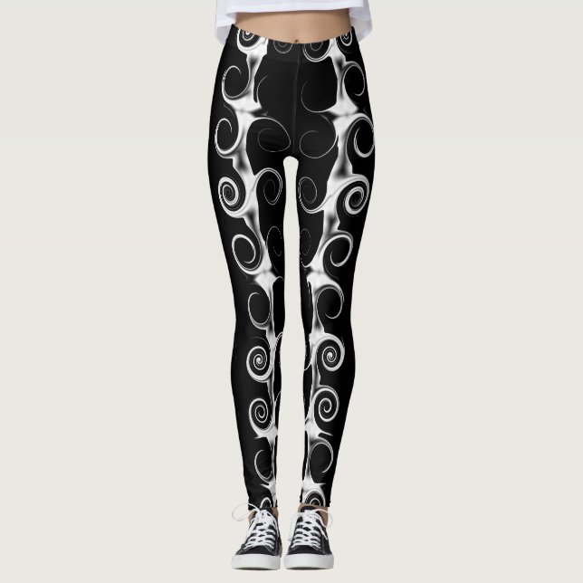 Leggings Spirales et perles Motif noir et blanc (Devant)
