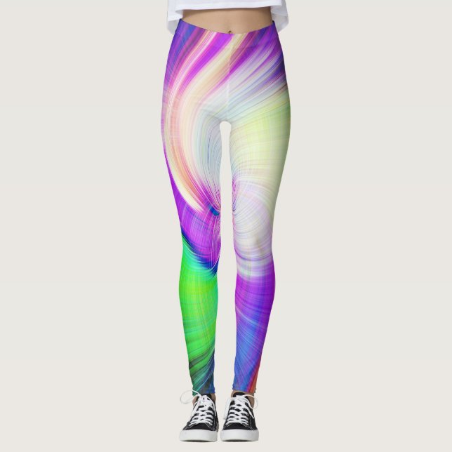 Leggings SPIRALFLUO - Psychédélique colorée moderne fractal (Devant)