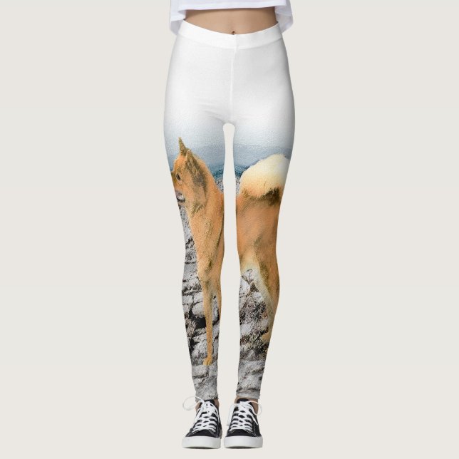 Leggings Spitz finlandais à Seashore Peinture - Chien Art (Devant)