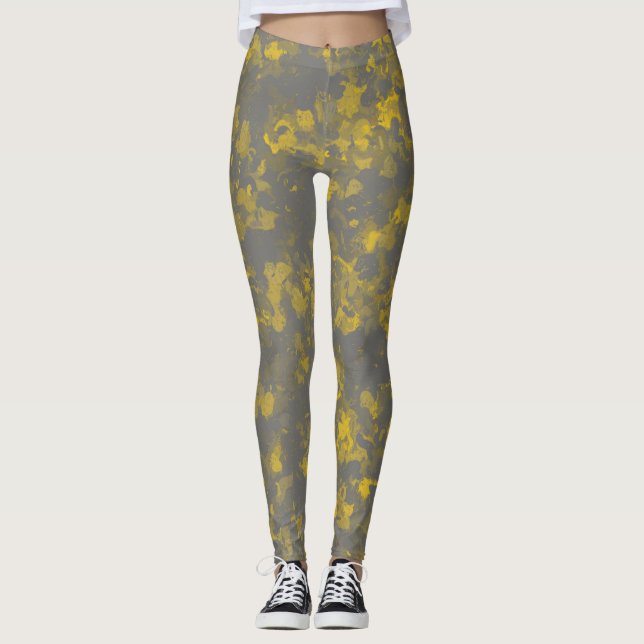 Leggings Splashes de peinture gris et jaune (Devant)