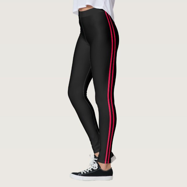 Leggings sportifs rayés rouge et noir (Gauche)