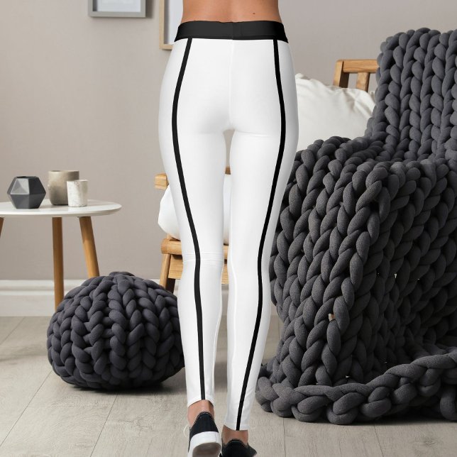 Leggings Sports Women Modern Elegant White Black Stripes (Créateur téléchargé)