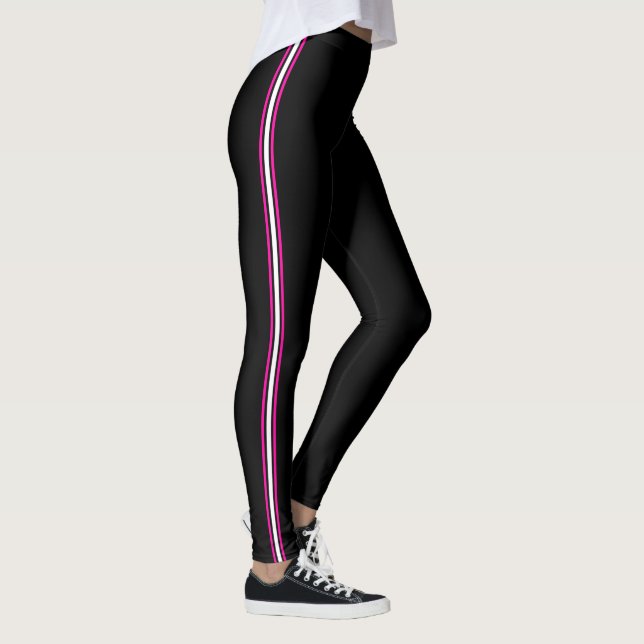 Leggings Sporty athlétique rayée rose chaud noir (Droite)