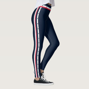 Leggings Sporty Side Stripe Mode Rouge Blanc ceinture marin