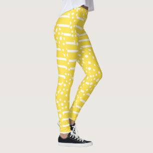 Leggings Spots et bandes 2 - Citron jaune et blanc