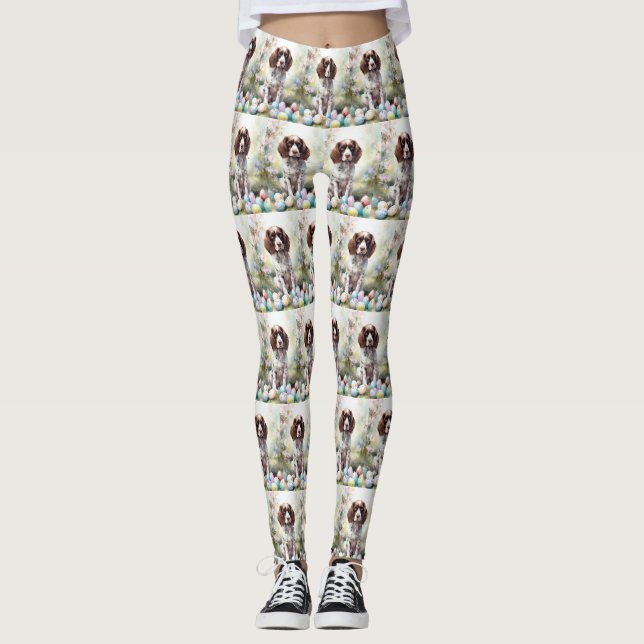 Leggings Springer Spaniel Chien avec œufs de Pâques Vacance (Devant)