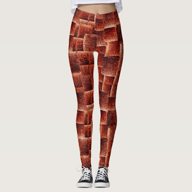 Leggings Squares with dark and light red wall texture (Devant)