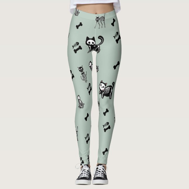 Leggings squelette de chat os de poisson (Devant)