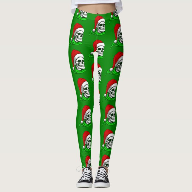 Leggings squelette gothique de Noël père Noël (Devant)