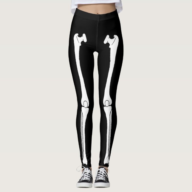 Leggings Squelette Os Jambe Noir Halloween (Devant)