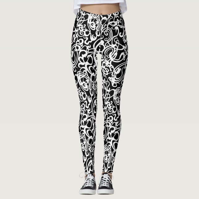 Leggings Squiggles noirs et blancs modernes (Devant)