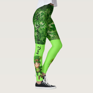 Leggings St Patrick's Day 2 Tone Green Fun Leprechaun