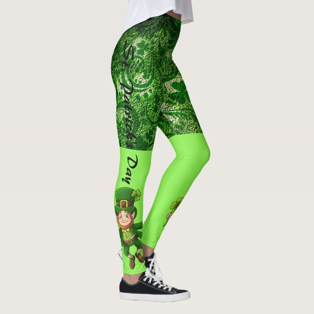 Leggings St Patrick's Day 2 Tone Green Fun Leprechaun (Droite)