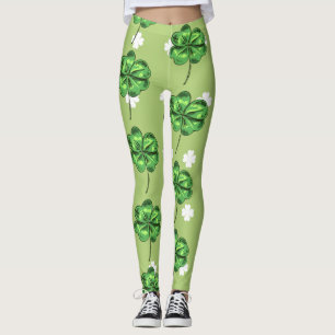 Leggings St Patrick's Day avec shamrocks sur vert