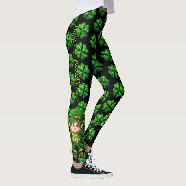Leggings St Patrick's Day Black & Green 4 Leaf Clover (Droite)