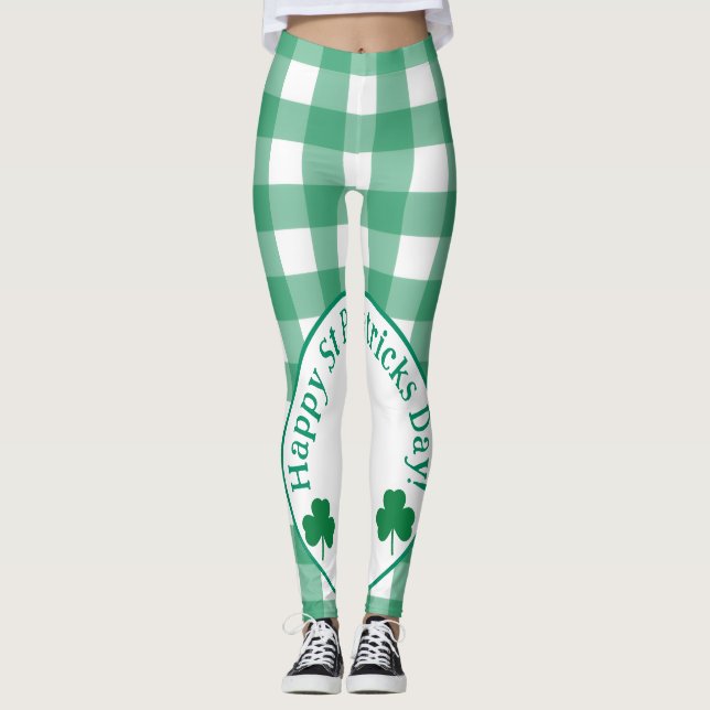 Leggings St Patricks Day Irish Clover Green Check (Devant)
