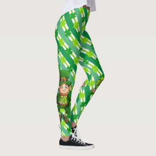 Leggings St. Patrick's Day Leprechaun Shamrock Vert blanc