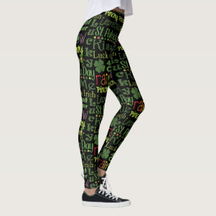 Leggings St. Patrick's Day Leprechaun Shamrock Vert Noir