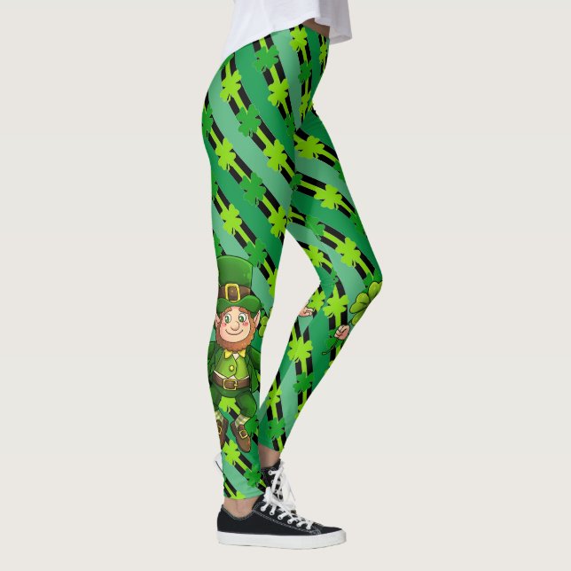 Leggings St. Patrick's Day Leprechaun Shamrock Vert Noir (Droite)