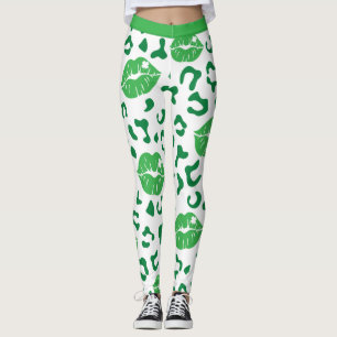 Leggings St. Patrick's Day Lips Kiss Green Shamrock Clover