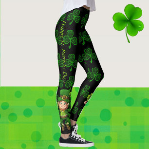 Leggings St. Patrick's Day Motif Shamrock vert et noir