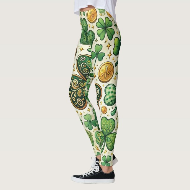 Leggings St. Patrick's Day Shamrock & Gold Femmes (Gauche)