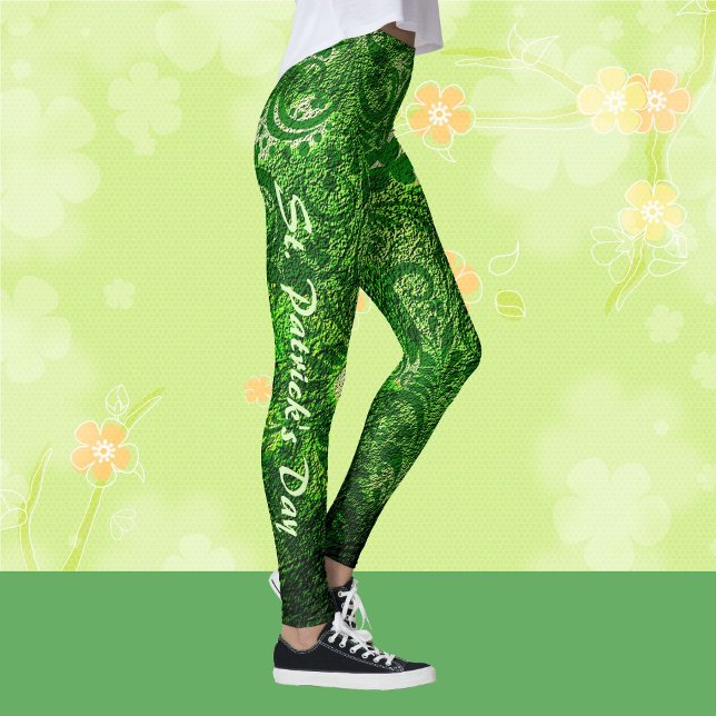 Leggings St Patrick's Day Vert moderne Shamrock Motif (Créateur téléchargé)