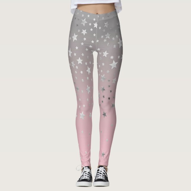 Leggings Stars Gris Rose Ombre Design Chic Moderne tendance (Devant)