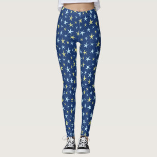 Leggings Stars Space Motif Retro 1960s Géométrique Bleu