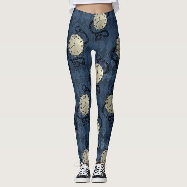 Leggings Steampunk gothique punk horloges & crânes T-S Legg (Devant)