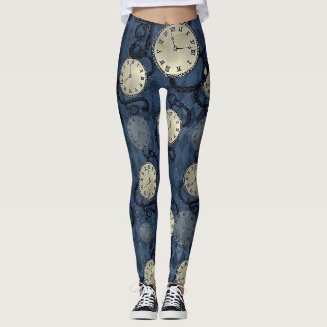 Leggings Steampunk gothique punk horloges & crânes T-S Legg (Devant)
