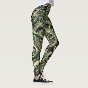 Leggings Steampunk Industrial Green Clocwork Gears