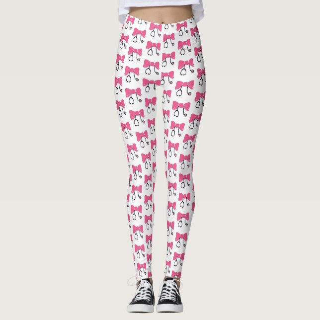 Leggings Stéthoscope Arc Rose et Blanc Médical (Devant)